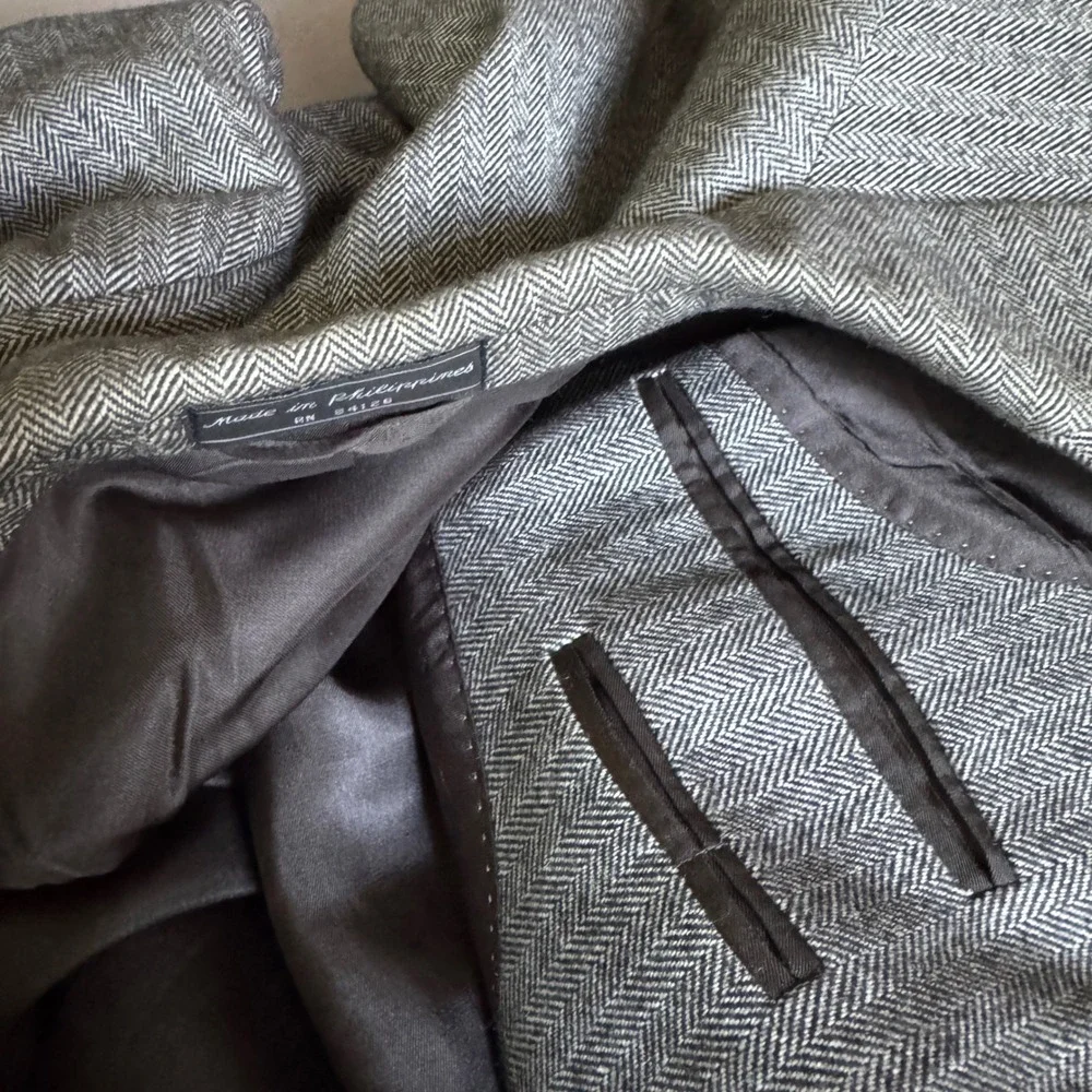 Paul‎ Fredrick Blazer Mens 42R Gray Herringbone Baby Alpaca Cotton Sport Coat